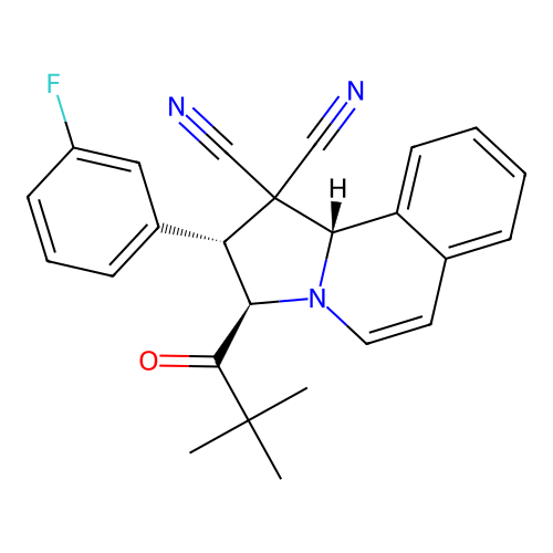 (2R,3R,10bS)-2-(3-fluorophenyl)-3-pivaloyl-2,3-dihydropyrrolo[2,1-a]isoquinoline-1,1(10bH)-dicarbonitrile structure
