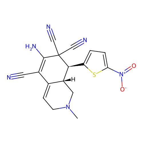 (8S,8aS)-6-amino-2-methyl-8-(5-nitrothiophen-2-yl)-2,3,8,8a-tetrahydroisoquinoline-5,7,7(1H)-tricarbonitrile structure