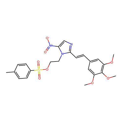 2-[5-nitro-2-[(E)-2-(3,4,5-trimethoxyphenyl)ethenyl]imidazol-1-yl]ethyl 4-methylbenzenesulfonate structure