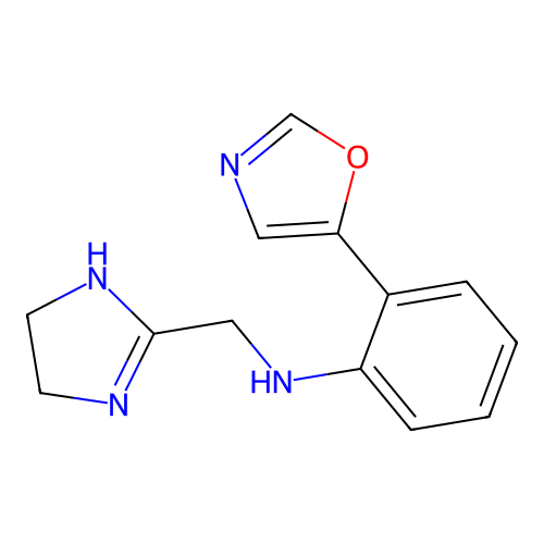 N-(4,5-dihydro-1H-imidazol-2-ylmethyl)-2-(1,3-oxazol-5-yl)aniline structure