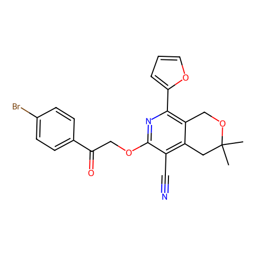 6-[2-(4-bromophenyl)-2-oxoethoxy]-8-(furan-2-yl)-3,3-dimethyl-3,4-dihydro-1H-pyrano[3,4-c]pyridine-5-carbonitrile structure