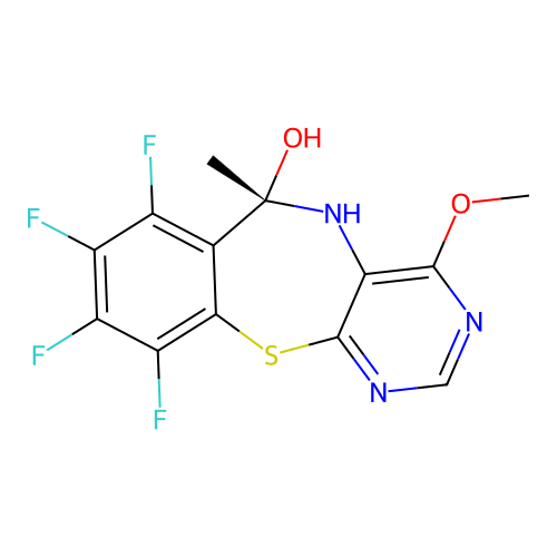 (6S)-7,8,9,10-tetrafluoro-4-methoxy-6-methyl-5H-pyrimido[4,5-b][1,4]benzothiazepin-6-ol structure