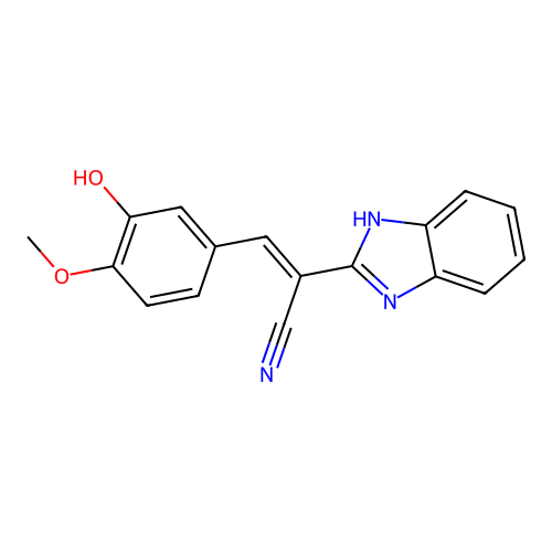(2E)-2-(1H-benzimidazol-2-yl)-3-(3-hydroxy-4-methoxyphenyl)prop-2-enenitrile structure