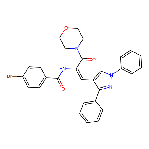 4-bromo-N-[(E)-1-(1,3-diphenylpyrazol-4-yl)-3-morpholin-4-yl-3-oxoprop-1-en-2-yl]benzamide structure
