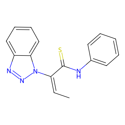 (Z,2E)-2-(1H-1,2,3-Benzotriazol-1-yl)-N-phenylbuta-2-enimidothioic acid structure
