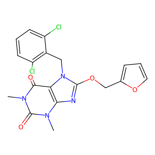 7-(2,6-dichlorobenzyl)-8-(furan-2-ylmethoxy)-1,3-dimethyl-1H-purine-2,6(3H,7H)-dione structure