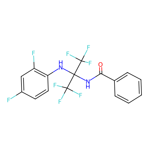 N-(2-((2,4-difluorophenyl)amino)-1,1,1,3,3,3-hexafluoropropan-2-yl)benzamide structure