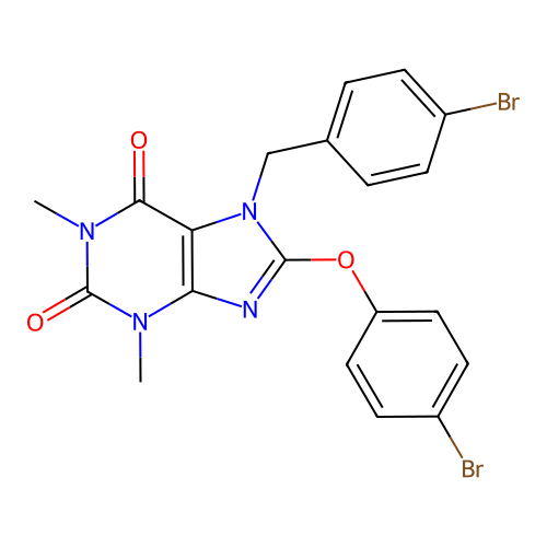 7-(4-bromobenzyl)-8-(4-bromophenoxy)-1,3-dimethyl-1H-purine-2,6(3H,7H)-dione structure