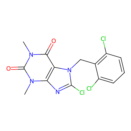 8-chloro-7-(2,6-dichlorobenzyl)-1,3-dimethyl-3,7-dihydro-1H-purine-2,6-dione structure