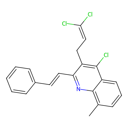 (E)-4-chloro-3-(3,3-dichloroallyl)-8-methyl-2-styrylquinoline structure