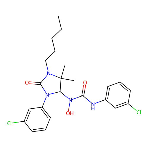 3-(3-chlorophenyl)-1-[3-(3-chlorophenyl)-5,5-dimethyl-2-oxo-1-pentylimidazolidin-4-yl]-1-hydroxyurea structure