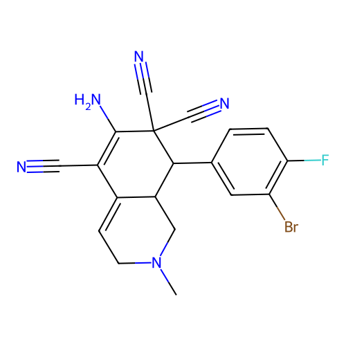 6-amino-8-(3-bromo-4-fluorophenyl)-2-methyl-2,3,8,8a-tetrahydroisoquinoline-5,7,7(1H)-tricarbonitrile structure