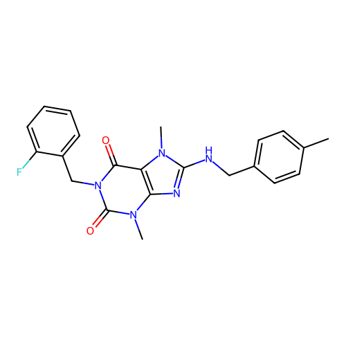 1-(2-fluorobenzyl)-3,7-dimethyl-8-((4-methylbenzyl)amino)-1H-purine-2,6(3H,7H)-dione structure