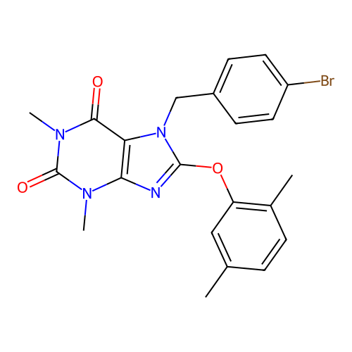 7-(4-bromobenzyl)-8-(2,5-dimethylphenoxy)-1,3-dimethyl-1H-purine-2,6(3H,7H)-dione structure