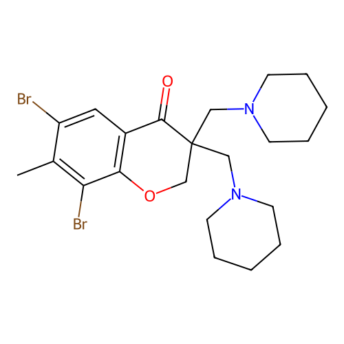 6,8-dibromo-7-methyl-3,3-bis(piperidin-1-ylmethyl)-2,3-dihydro-4H-chromen-4-one structure