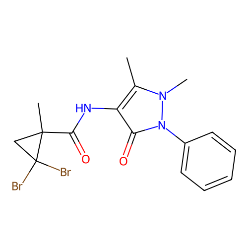 2,2-dibromo-N-(1,5-dimethyl-3-oxo-2-phenyl-2,3-dihydro-1H-pyrazol-4-yl)-1-methylcyclopropanecarboxamide structure