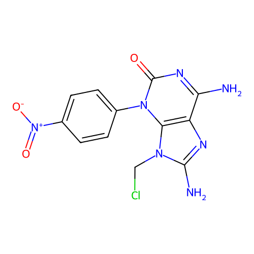 6,8-diamino-9-(chloromethyl)-3-(4-nitrophenyl)-3,9-dihydro-2H-purin-2-one structure