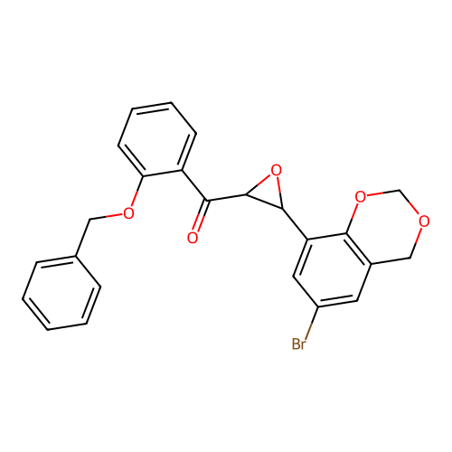 [2-(benzyloxy)phenyl][3-(6-bromo-4H-1,3-benzodioxin-8-yl)oxiran-2-yl]methanone structure