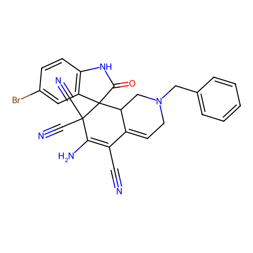 6'-amino-2'-benzyl-5-bromo-2-hydroxy-1',2',3',8a'-tetrahydro-7'H-spiro[indole-3,8'-isoquinoline]-5',7',7'-tricarbonitrile structure