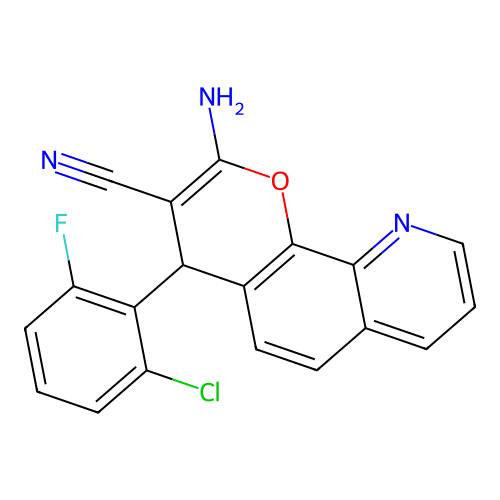 2-amino-4-(2-chloro-6-fluorophenyl)-4H-pyrano[3,2-h]quinoline-3-carbonitrile structure