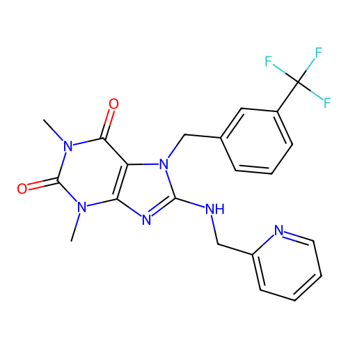 1,3-dimethyl-8-(pyridin-2-ylmethylamino)-7-[[3-(trifluoromethyl)phenyl]methyl]purine-2,6-dione structure