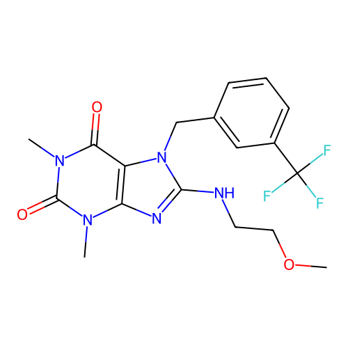 8-[(2-methoxyethyl)amino]-1,3-dimethyl-7-[3-(trifluoromethyl)benzyl]-3,7-dihydro-1H-purine-2,6-dione structure