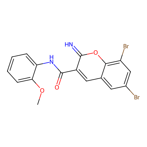 6,8-dibromo-2-imino-N-(2-methoxyphenyl)-2H-chromene-3-carboxamide structure