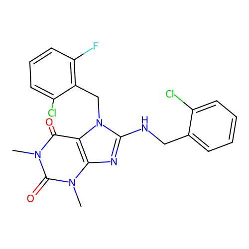 7-(2-chloro-6-fluorobenzyl)-8-((2-chlorobenzyl)amino)-1,3-dimethyl-1H-purine-2,6(3H,7H)-dione structure