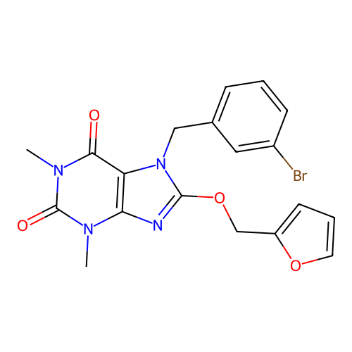 7-(3-bromobenzyl)-8-(furan-2-ylmethoxy)-1,3-dimethyl-3,7-dihydro-1H-purine-2,6-dione structure