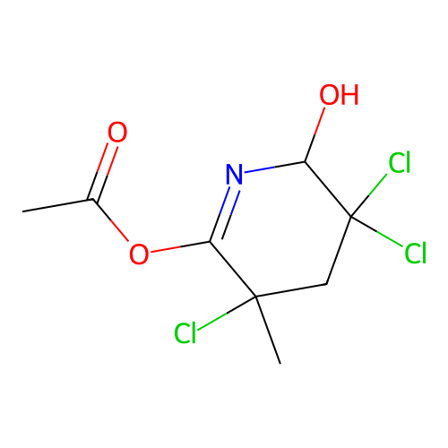3,5,5-Trichloro-6-hydroxy-3-methyl-3,4,5,6-tetrahydropyridin-2-yl acetate structure