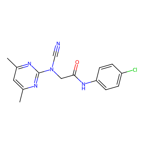 N-(4-chlorophenyl)-2-(N-(4,6-dimethylpyrimidin-2-yl)cyanamido)acetamide structure