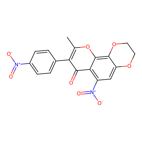 9-methyl-6-nitro-8-(4-nitrophenyl)-2H-[1,4]dioxino[2,3-h]chromen-7(3H)-one structure