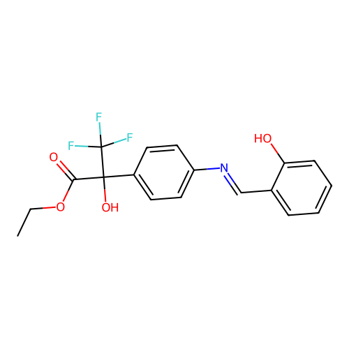 (E)-ethyl 3,3,3-trifluoro-2-hydroxy-2-(4-((2-hydroxybenzylidene)amino)phenyl)propanoate structure