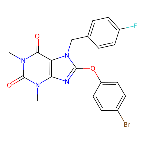 8-(4-bromophenoxy)-7-(4-fluorobenzyl)-1,3-dimethyl-3,7-dihydro-1H-purine-2,6-dione structure