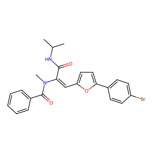N-[2-[5-(4-bromophenyl)-2-furyl]-1-(propan-2-ylcarbamoyl)ethenyl]-N-methyl-benzamide structure