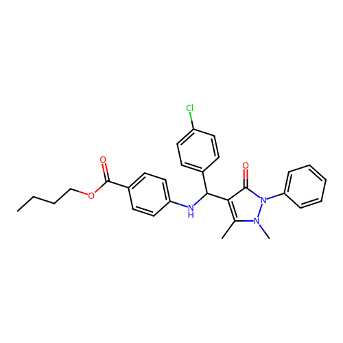 butyl 4-[[(4-chlorophenyl)-(1,5-dimethyl-3-oxo-2-phenylpyrazol-4-yl)methyl]amino]benzoate structure