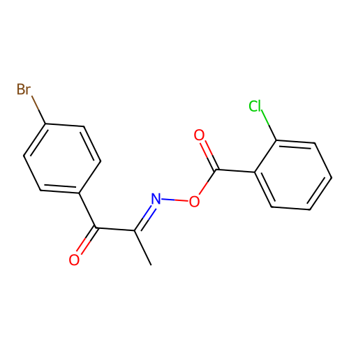 (E)-1-(4-bromophenyl)-2-(((2-chlorobenzoyl)oxy)imino)propan-1-one structure