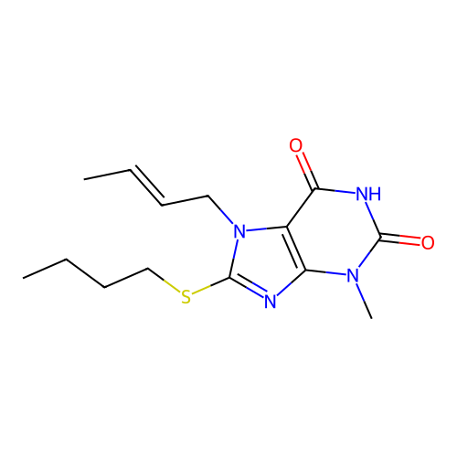 7-[(E)-but-2-enyl]-8-butylsulfanyl-3-methylpurine-2,6-dione structure