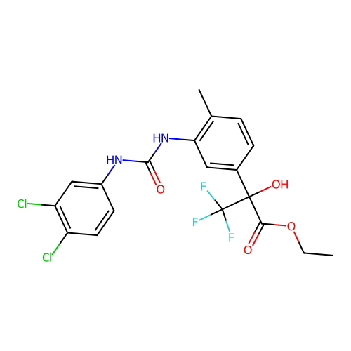 ethyl 2-(3-(3-(3,4-dichlorophenyl)ureido)-4-methylphenyl)-3,3,3-trifluoro-2-hydroxypropanoate structure