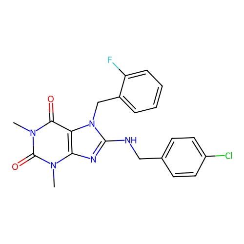 8-((4-chlorobenzyl)amino)-7-(2-fluorobenzyl)-1,3-dimethyl-1H-purine-2,6(3H,7H)-dione structure