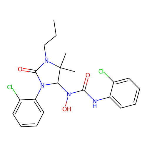 3-(2-chlorophenyl)-1-[3-(2-chlorophenyl)-5,5-dimethyl-2-oxo-1-propylimidazolidin-4-yl]-1-hydroxyurea structure