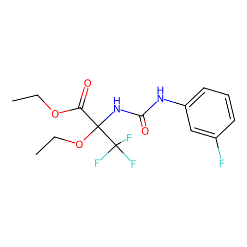 Ethyl 2-ethoxy-3,3,3-trifluoro-2-(3-(3-fluorophenyl)ureido)propanoate structure