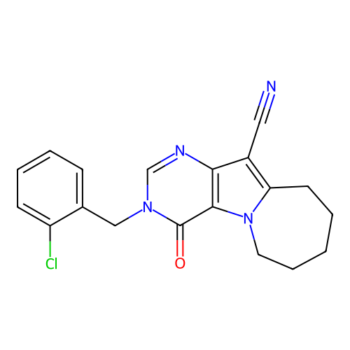 3-(2-chlorobenzyl)-4-oxo-4,6,7,8,9,10-hexahydro-3H-pyrimido[4',5':4,5]pyrrolo[1,2-a]azepine-11-carbonitrile structure