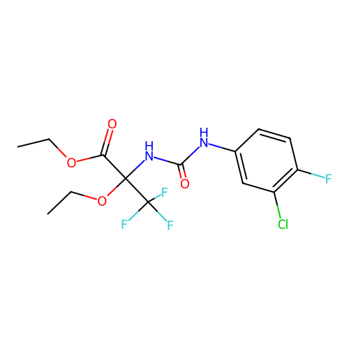 ethyl N-[(3-chloro-4-fluorophenyl)carbamoyl]-2-ethoxy-3,3,3-trifluoroalaninate structure