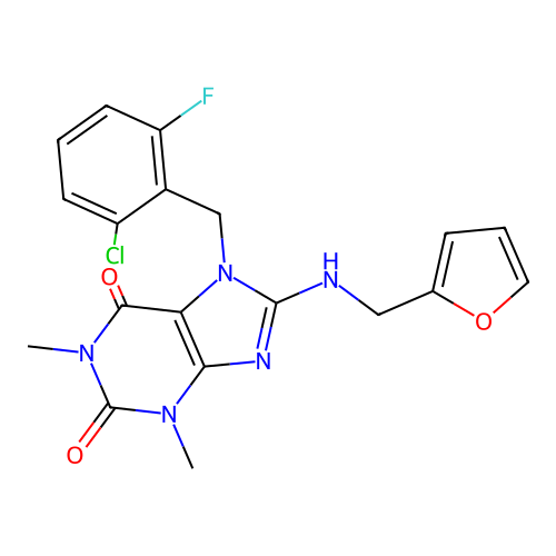 7-(2-chloro-6-fluorobenzyl)-8-((furan-2-ylmethyl)amino)-1,3-dimethyl-1H-purine-2,6(3H,7H)-dione structure