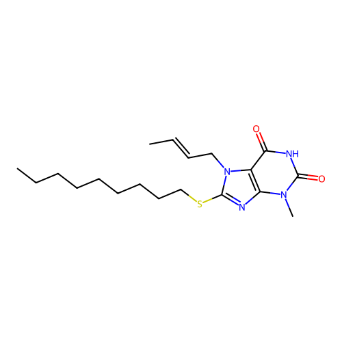 (E)-7-(but-2-en-1-yl)-3-methyl-8-(nonylthio)-1H-purine-2,6(3H,7H)-dione structure