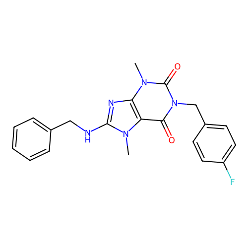 8-(benzylamino)-1-(4-fluorobenzyl)-3,7-dimethyl-3,7-dihydro-1H-purine-2,6-dione structure