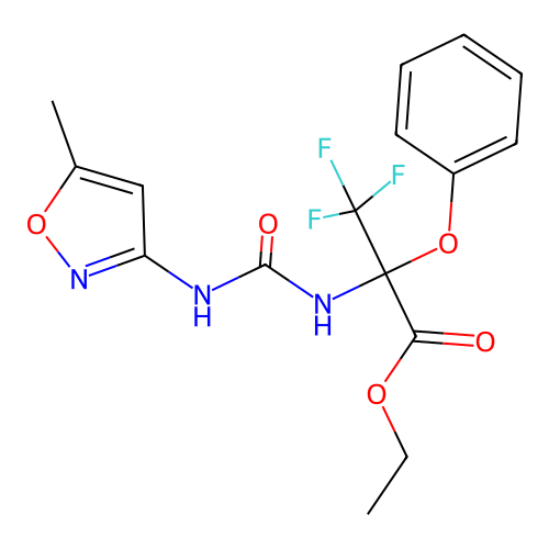 Ethyl 3,3,3-trifluoro-2-(3-(5-methylisoxazol-3-yl)ureido)-2-phenoxypropanoate structure
