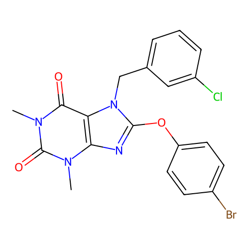 8-(4-bromophenoxy)-7-(3-chlorobenzyl)-1,3-dimethyl-3,7-dihydro-1H-purine-2,6-dione structure