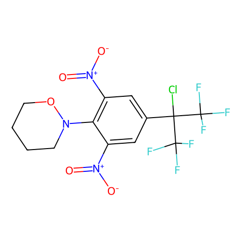 2-(4-(2-chloro-1,1,1,3,3,3-hexafluoropropan-2-yl)-2,6-dinitrophenyl)-1,2-oxazinane structure